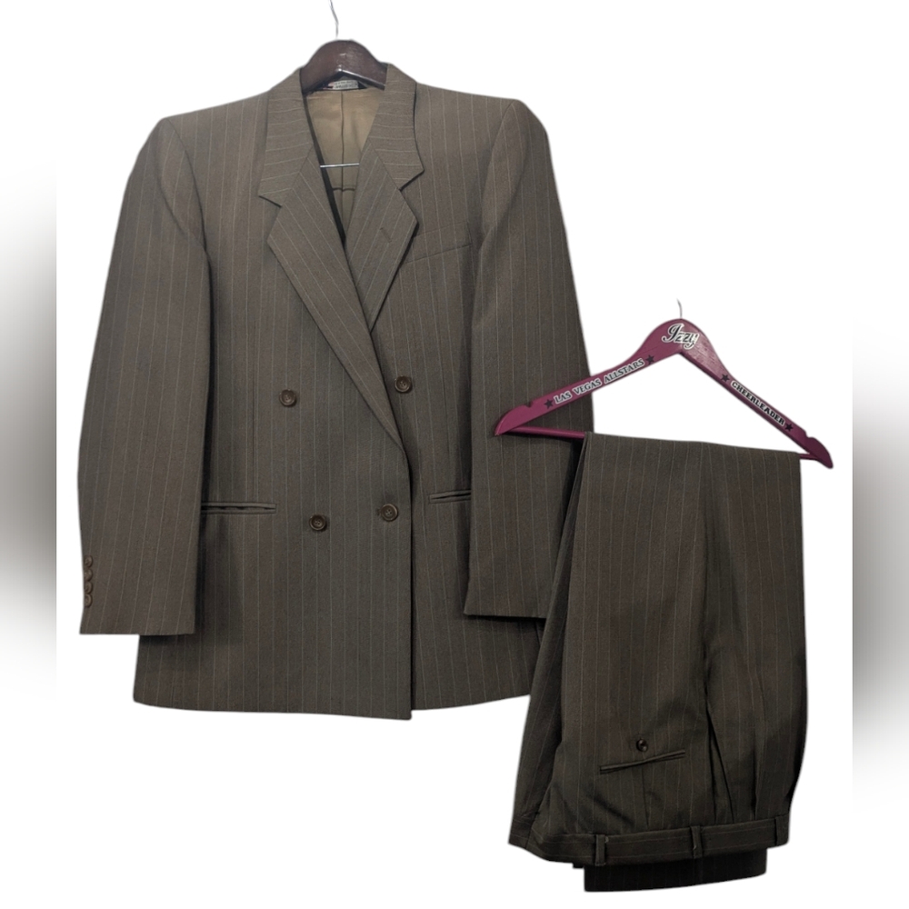 VTG Raffinati Light Bronze Double Breasted Pinstripe Blazer Pants Mens Suit Set